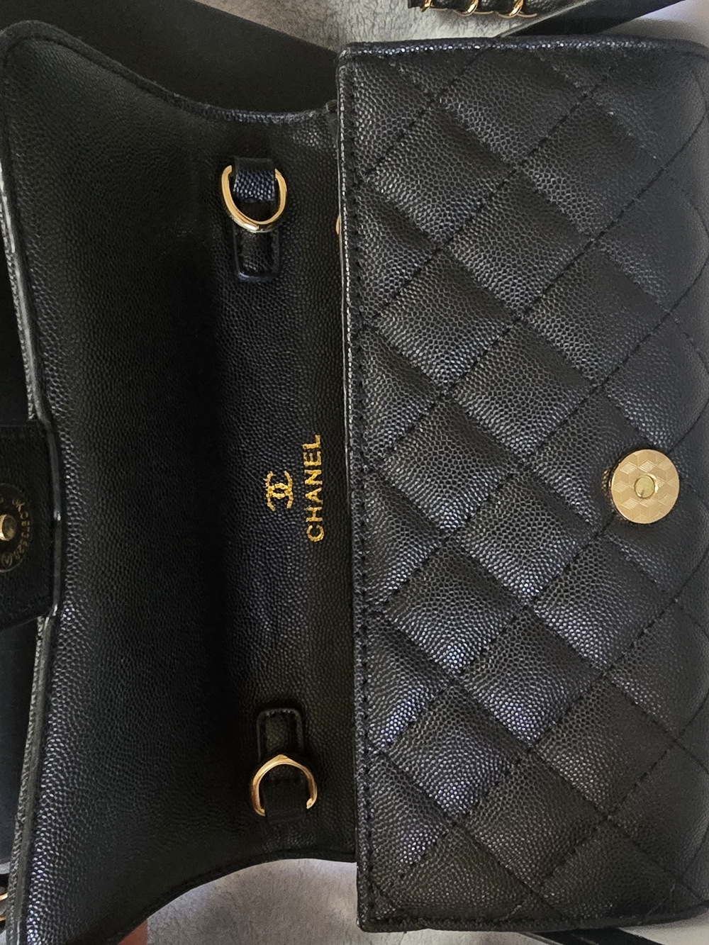 Black Quilted Faux Leather Shoulder Bag with Gold Hardware